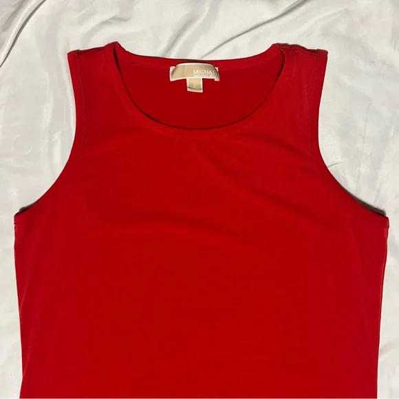 Michael Kors Red Pleated Hem Shift Dress sleeveless size Medium Scoop knockline - Picture 4 of 10